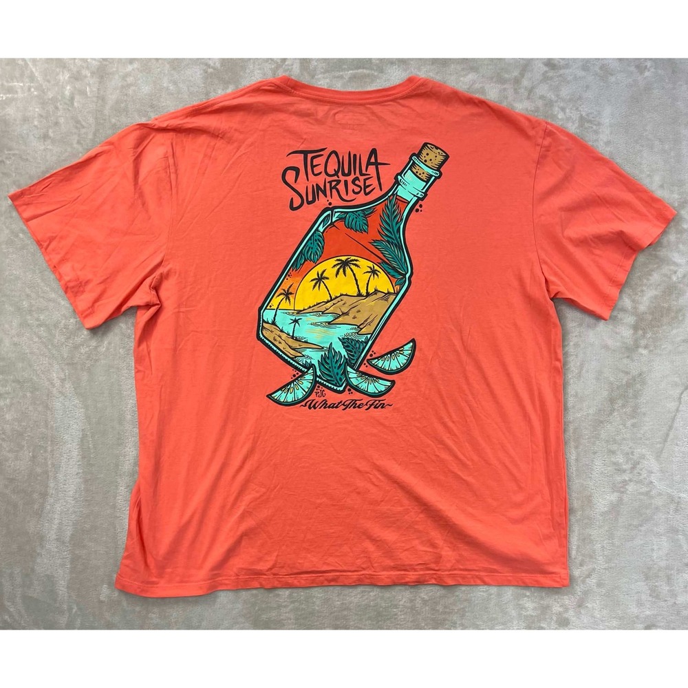 What The Fin Mens Tequila Sunrise Graphic T-Shirt Orange 3XL Performance Cotton